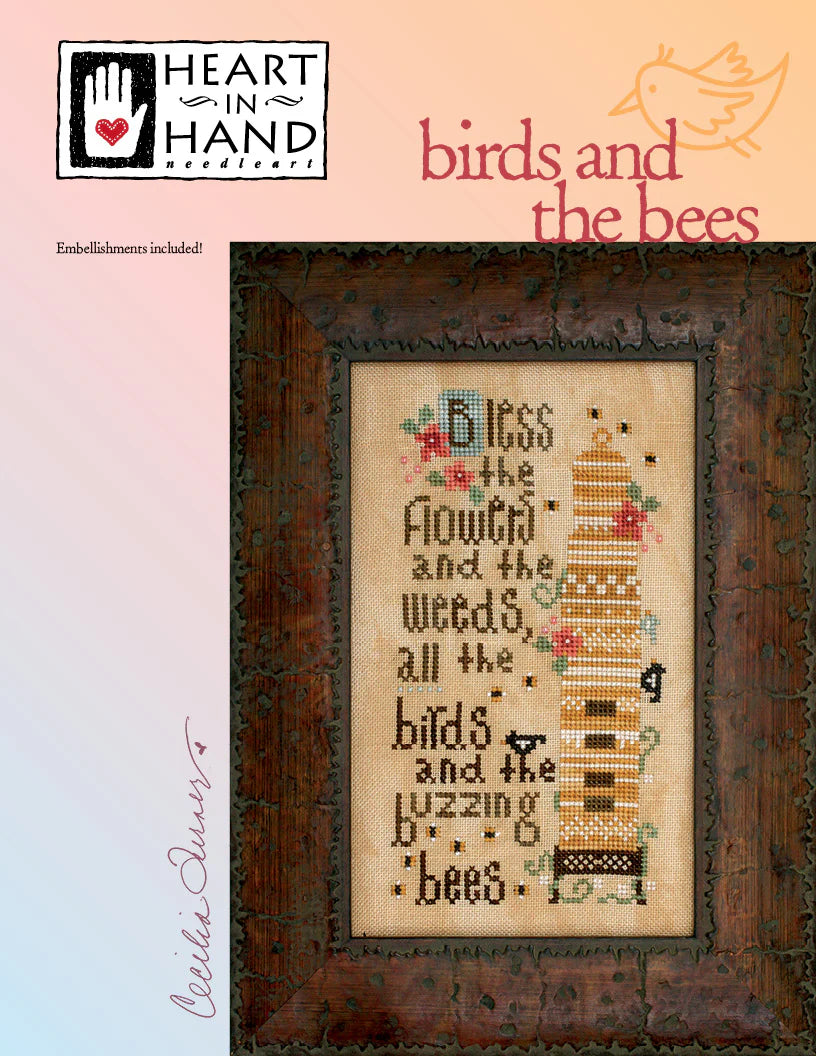 Birds and the Bees Cross Stitch Pattern Heart in Hand