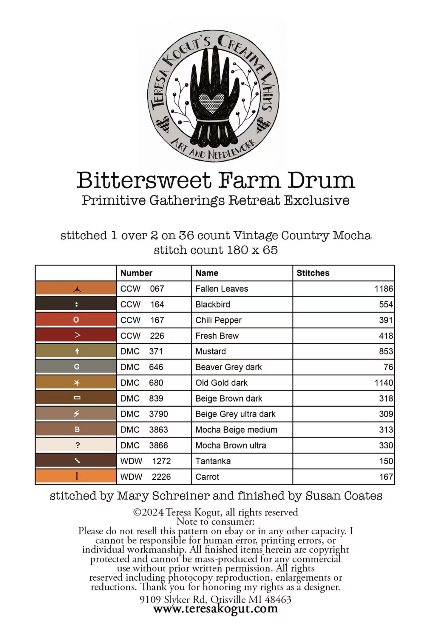 Bittersweet Drum Cross Stitch pattern by Teresa Kogut