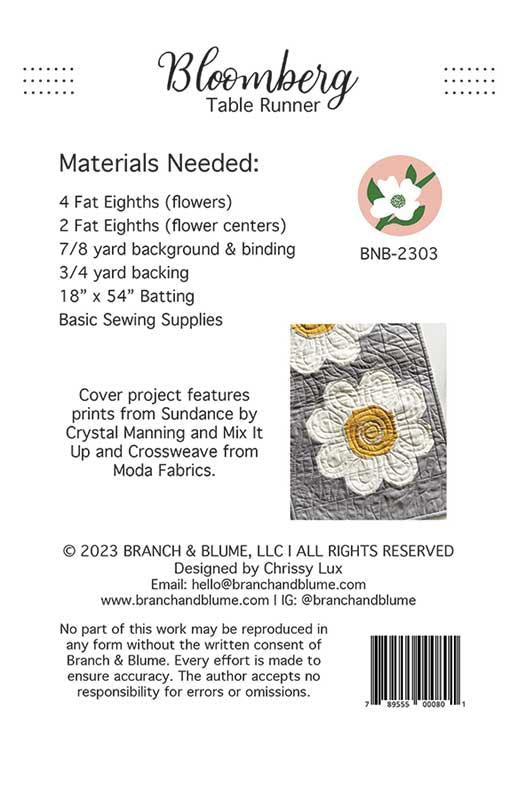 Bloomberg Table Runner Pattern by Chrissy Lux of Branch and Blume