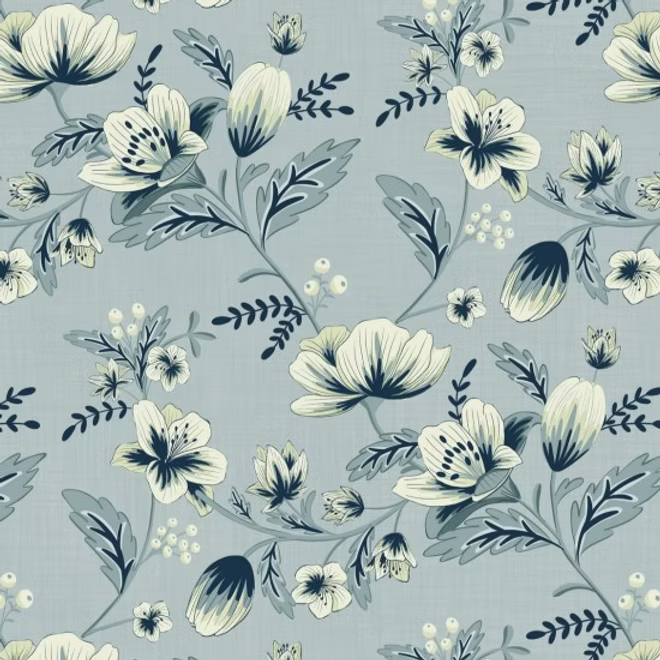 Bluebell Garden Large Floral Blue 8227101 by Mel Armstrong for Nutex Fabrics (sold in 25cm increments)