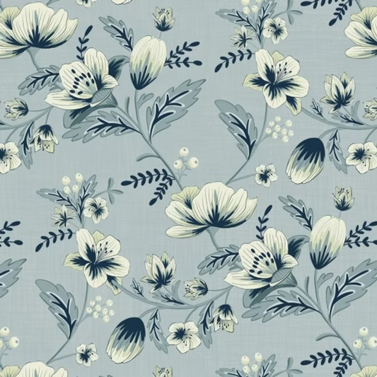 Bluebell Garden Large Floral Blue 8227101 by Mel Armstrong for Nutex Fabrics (sold in 25cm increments)