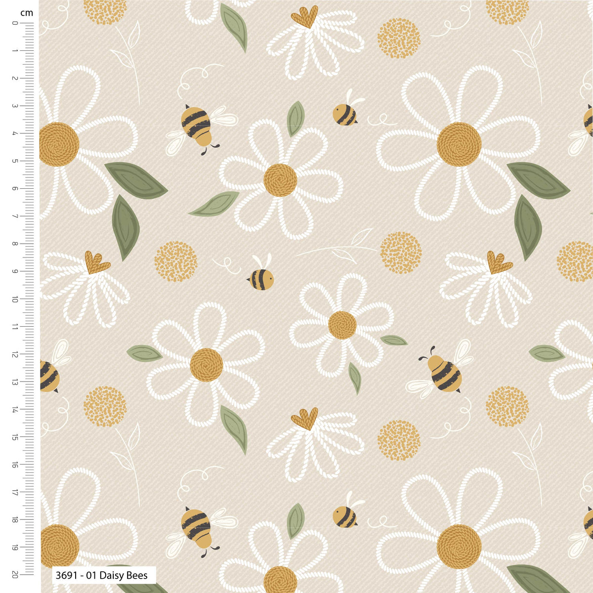 Bramble & Bumble 01 Daisy Bees by The Craft Cottage Co for Visage Fabrics (sold in 25cm increments)