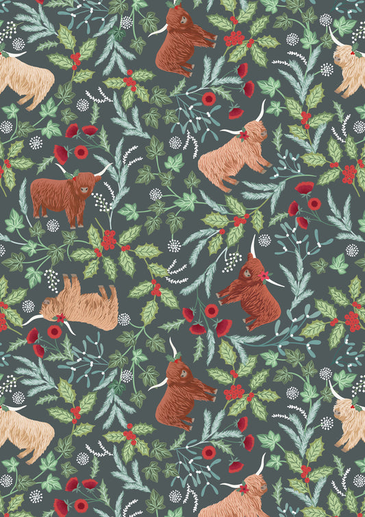 Celtic Christmas Highlands on Iced Forest C130C by Lewis and Irene (sold in 25cm increments)