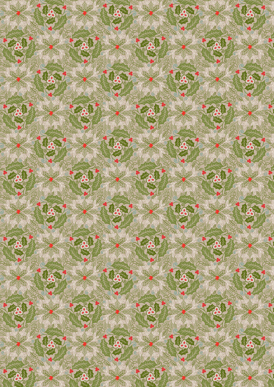 Celtic Christmas Festive Celtic Leaves Green C133B by Lewis and Irene (sold in 25cm increments)