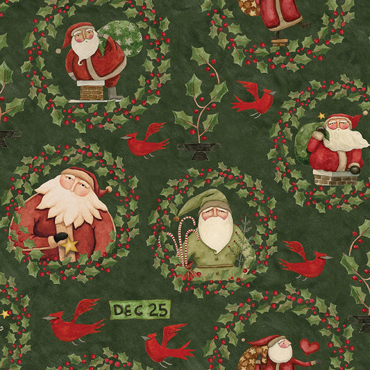 Up on the Housetop Santa Holly Green C14731 by Teresa Kogut for Riley Blake Designs (sold in 25cm increments)