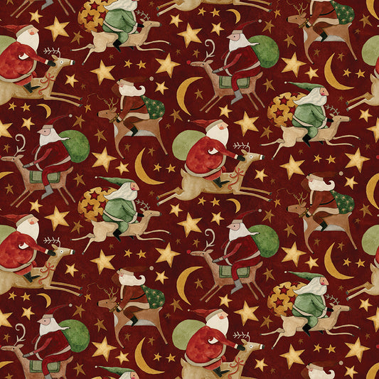 Up on the Housetop Santa Rides Cranberry C14732 by Teresa Kogut for Riley Blake Designs (sold in 25cm increments)