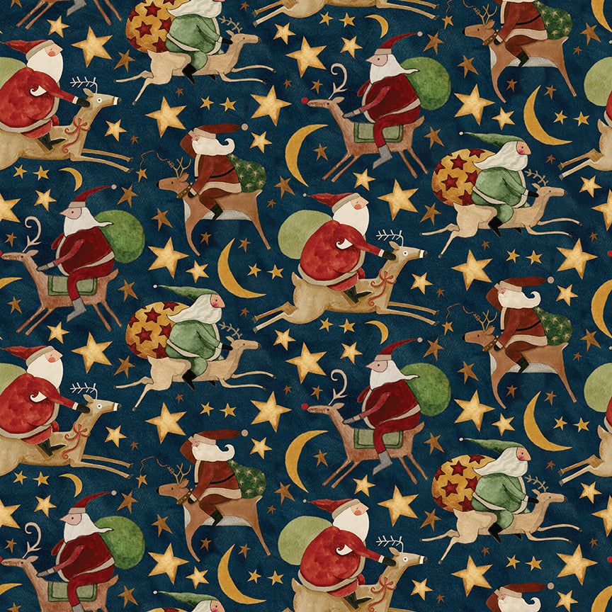 Up on the Housetop Santa Rides Midnight C14732 by Teresa Kogut for Riley Blake Designs (sold in 25cm increments)