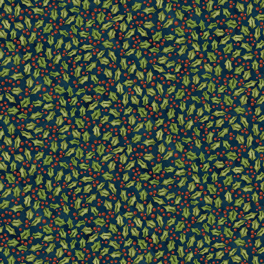 Up on the Housetop Holly Midnight C14734 by Teresa Kogut for Riley Blake Designs (sold in 25cm increments)