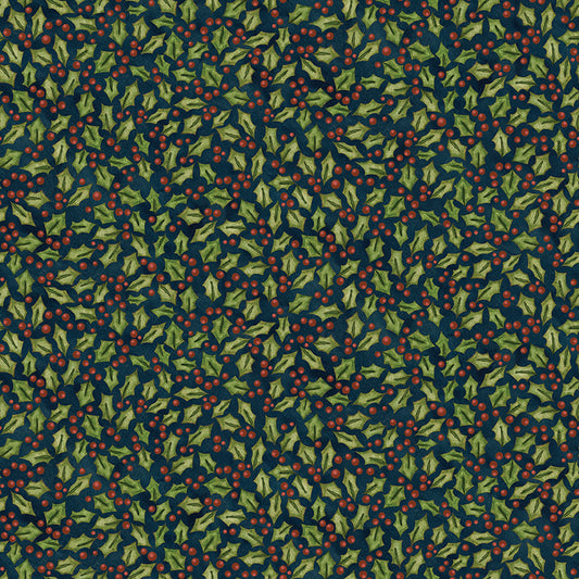 Up on the Housetop Holly Midnight C14734 by Teresa Kogut for Riley Blake Designs (sold in 25cm increments)