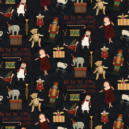 Naughty and Nice Toys Black C16261 by Teresa Kogut for Riley Blake fabrics (sold in 25cm increments)
