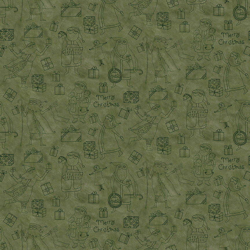 Naughty and Nice Santas and Gifts Green C16262 by Teresa Kogut for Riley Blake fabrics (sold in 25cm increments)