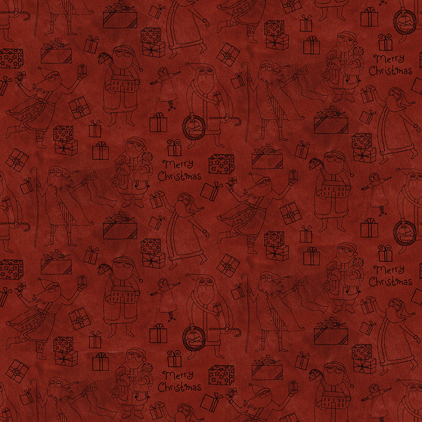 Naughty and Nice Santas and Gifts Red C16262 by Teresa Kogut for Riley Blake fabrics (sold in 25cm increments)