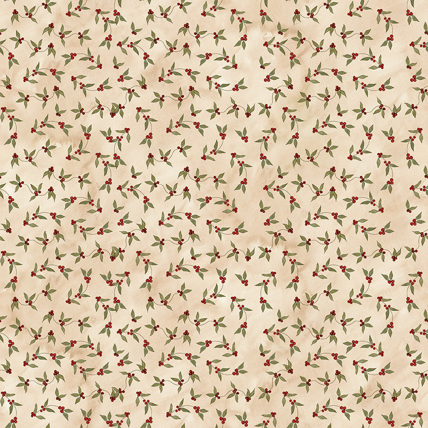 Naughty and Nice Holly Berries Parchment C16263 by Teresa Kogut for Riley Blake fabrics (sold in 25cm increments)