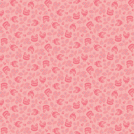 Farmers Daughter C17160 Coral Hens & Chicks by Lori Holt for Riley Blake (sold in 25cm increments)