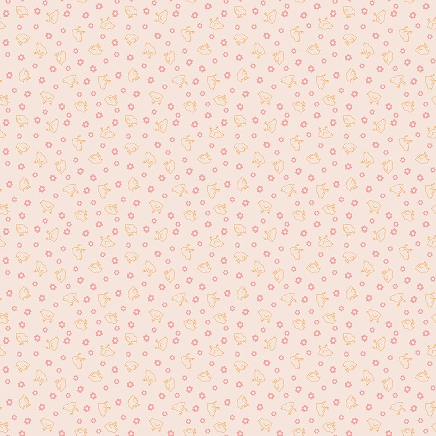 Farmers Daughter C17187-Coral Baby Chicks Background by Lori Holt for Riley Blake (sold in 25cm increments)