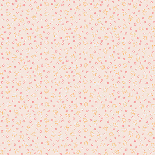 Farmers Daughter C17187-Coral Baby Chicks Background by Lori Holt for Riley Blake (sold in 25cm increments)