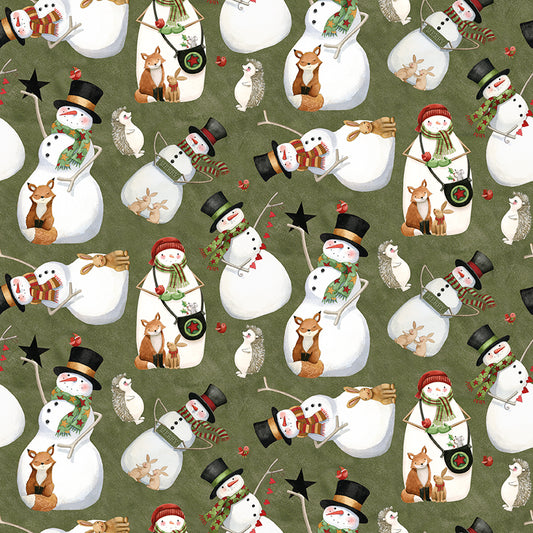 Northern Christmas Snowmen Green C17831 by Teresa Kogut for Riley Blake Fabrics (sold in 25cm increments)