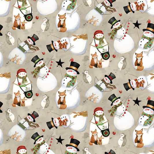 Northern Christmas Snowmen Neutral C17831 by Teresa Kogut for Riley Blake Fabrics (sold in 25cm increments)