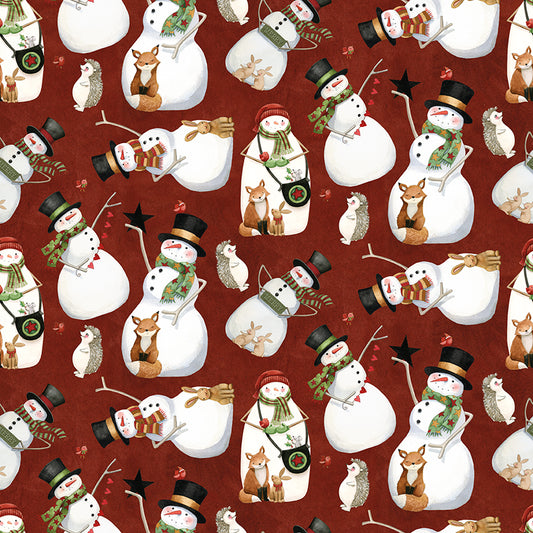 Northern Christmas Snowmen Red C17831 by Teresa Kogut for Riley Blake Fabrics (sold in 25cm increments)