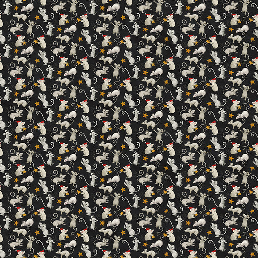 Northern Christmas Mice Black C17833 by Teresa Kogut for Riley Blake Fabrics (sold in 25cm increments)