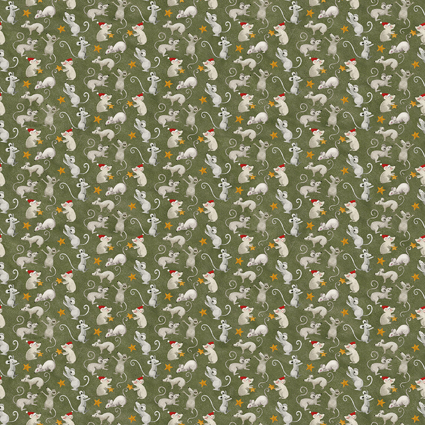 Northern Christmas Mice Green C17833 by Teresa Kogut for Riley Blake Fabrics (sold in 25cm increments)