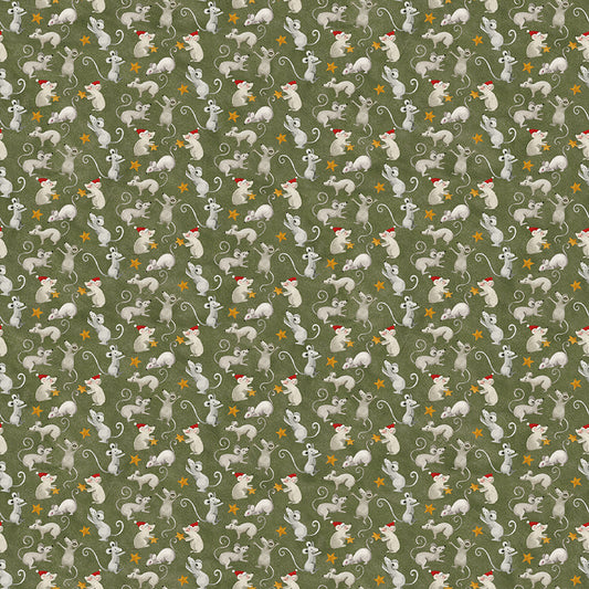 Northern Christmas Mice Green C17833 by Teresa Kogut for Riley Blake Fabrics (sold in 25cm increments)