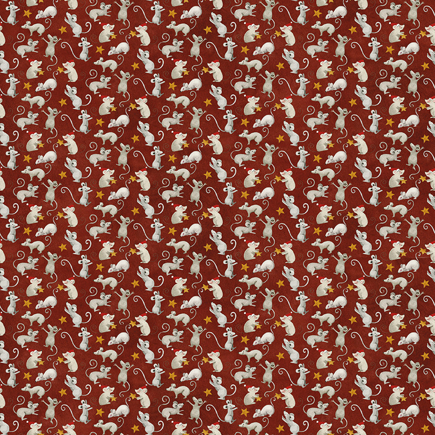 Northern Christmas Mice Red C17833 by Teresa Kogut for Riley Blake Fabrics (sold in 25cm increments)