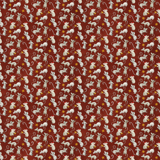 Northern Christmas Mice Red C17833 by Teresa Kogut for Riley Blake Fabrics (sold in 25cm increments)