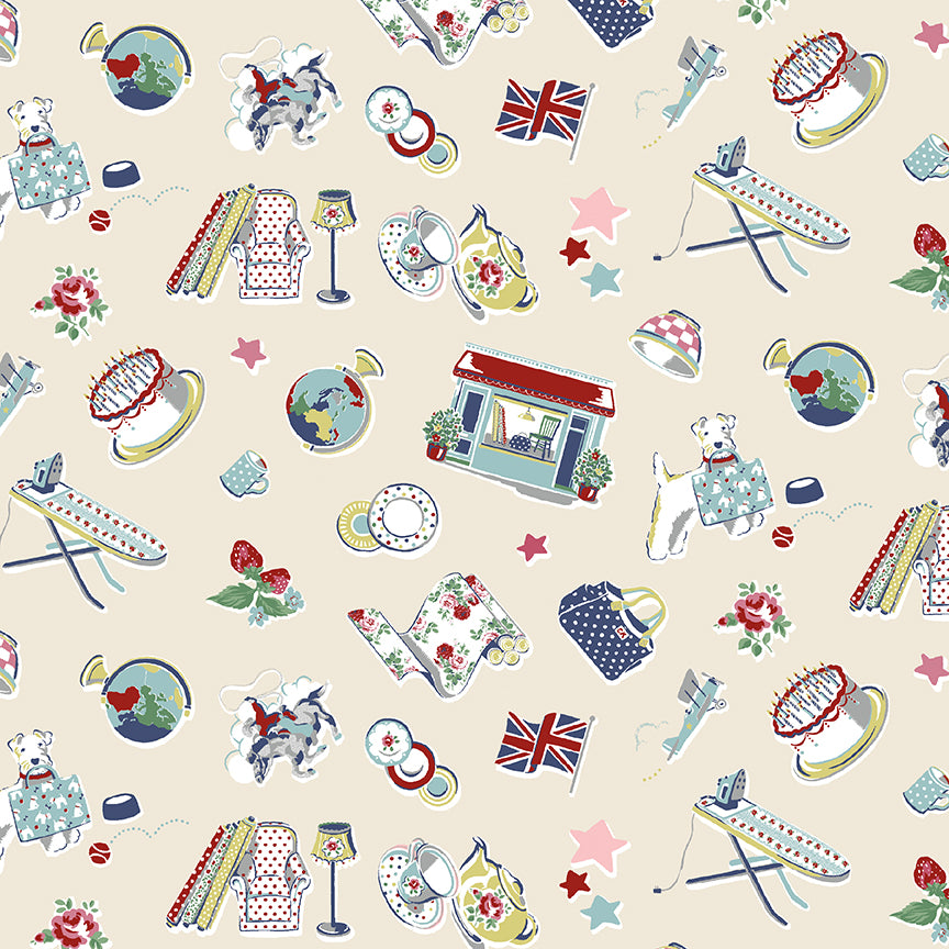 Signature Collection Icons C18371-Cream by Cath Kidston for Riley Blake Fabrics (sold in 25cm increments)