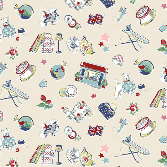 Signature Collection Icons C18371-Cream by Cath Kidston for Riley Blake Fabrics (sold in 25cm increments)