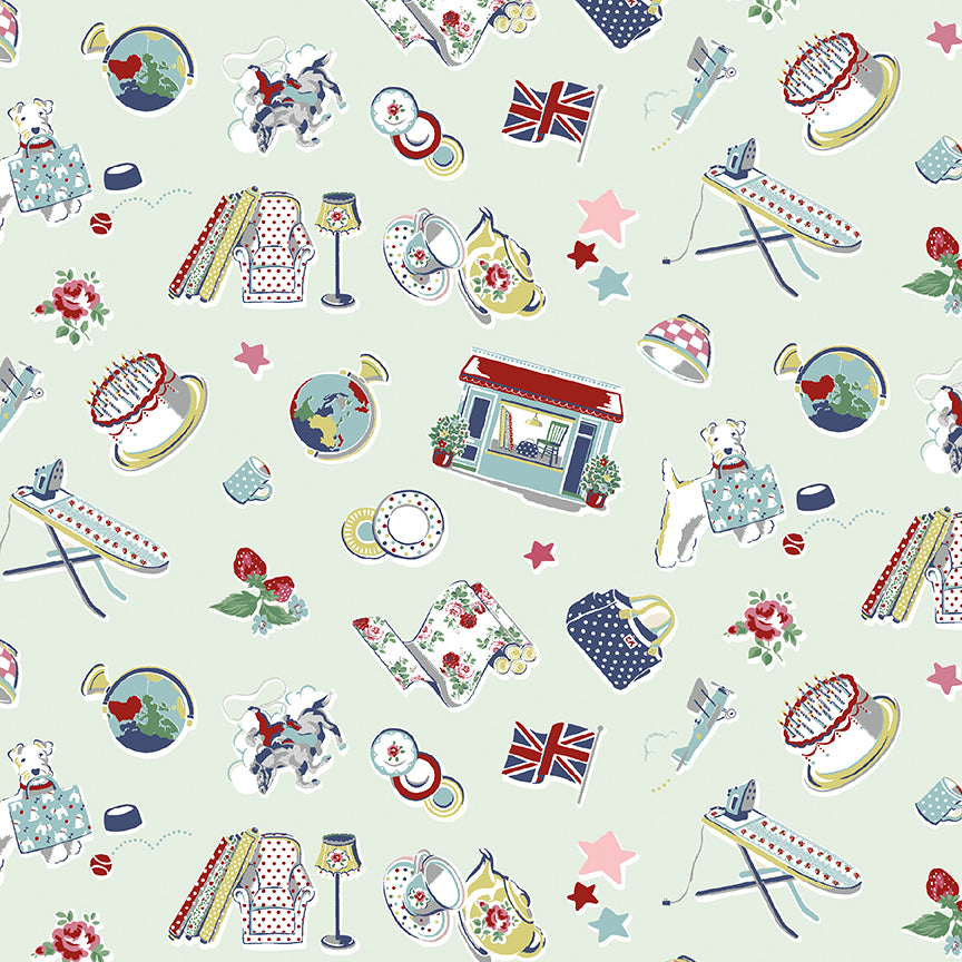 Signature Collection Icons C18371-Mist by Cath Kidston for Riley Blake Fabrics (sold in 25cm increments)