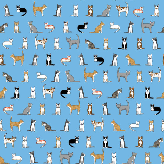 Cats on Blue by Red Tractor Designs (sold in 25cm increments)