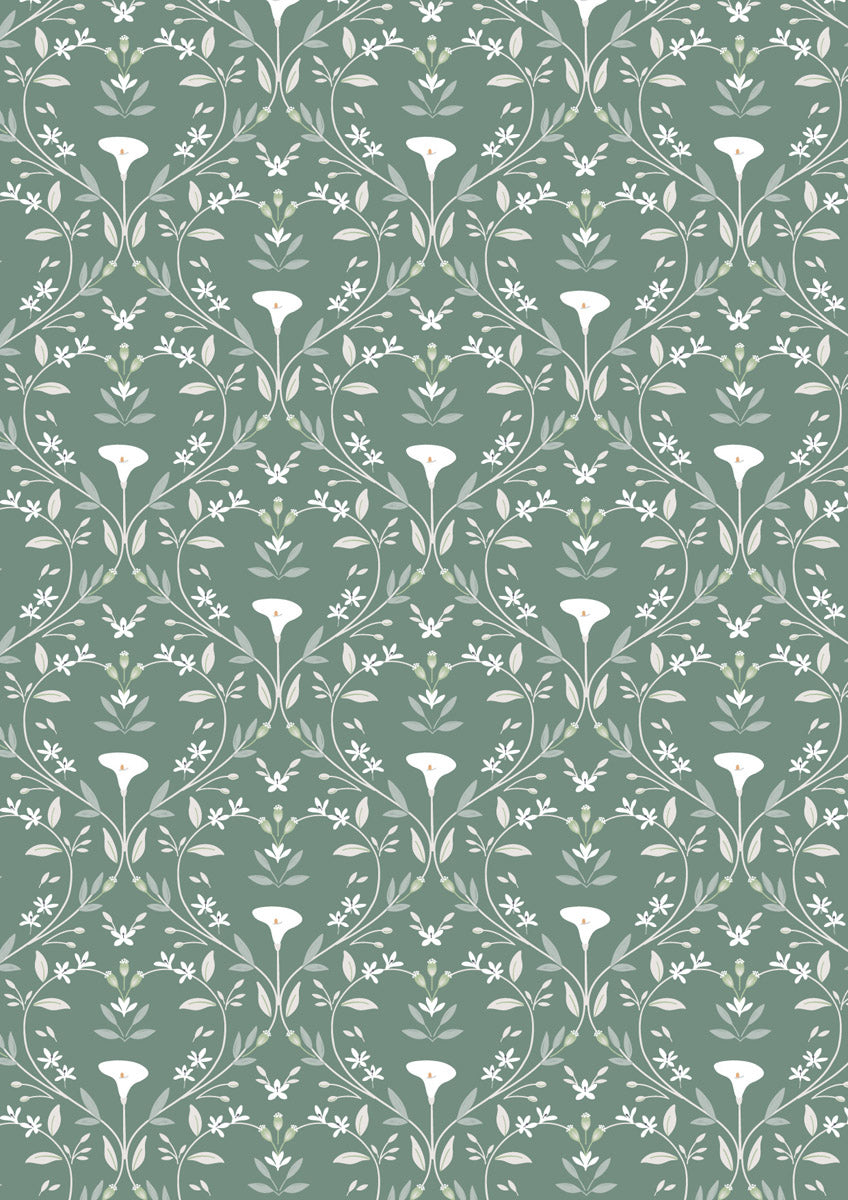 Water Garden Serenity Forest Green CC37.2 by Cassandra Connolly for Lewis and Irene (sold in 25cm increments)