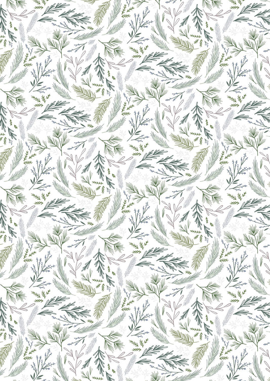 Winters Garden Evergreen White CC74.1 by Cassandra Connolly for Lewis & Irene (sold in 25cm increments)