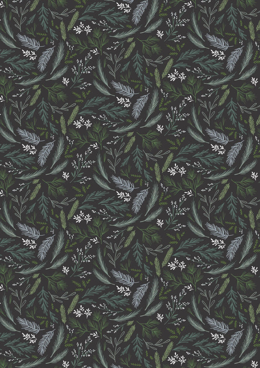 Winters Garden Evergreen Charcoal CC74.3 by Cassandra Connolly for Lewis & Irene (sold in 25cm increments)