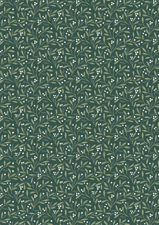 Winters Garden Mistletoe Charms Deep Forest Green CC75.3 by Cassandra Connolly for Lewis & Irene (sold in 25cm increments)