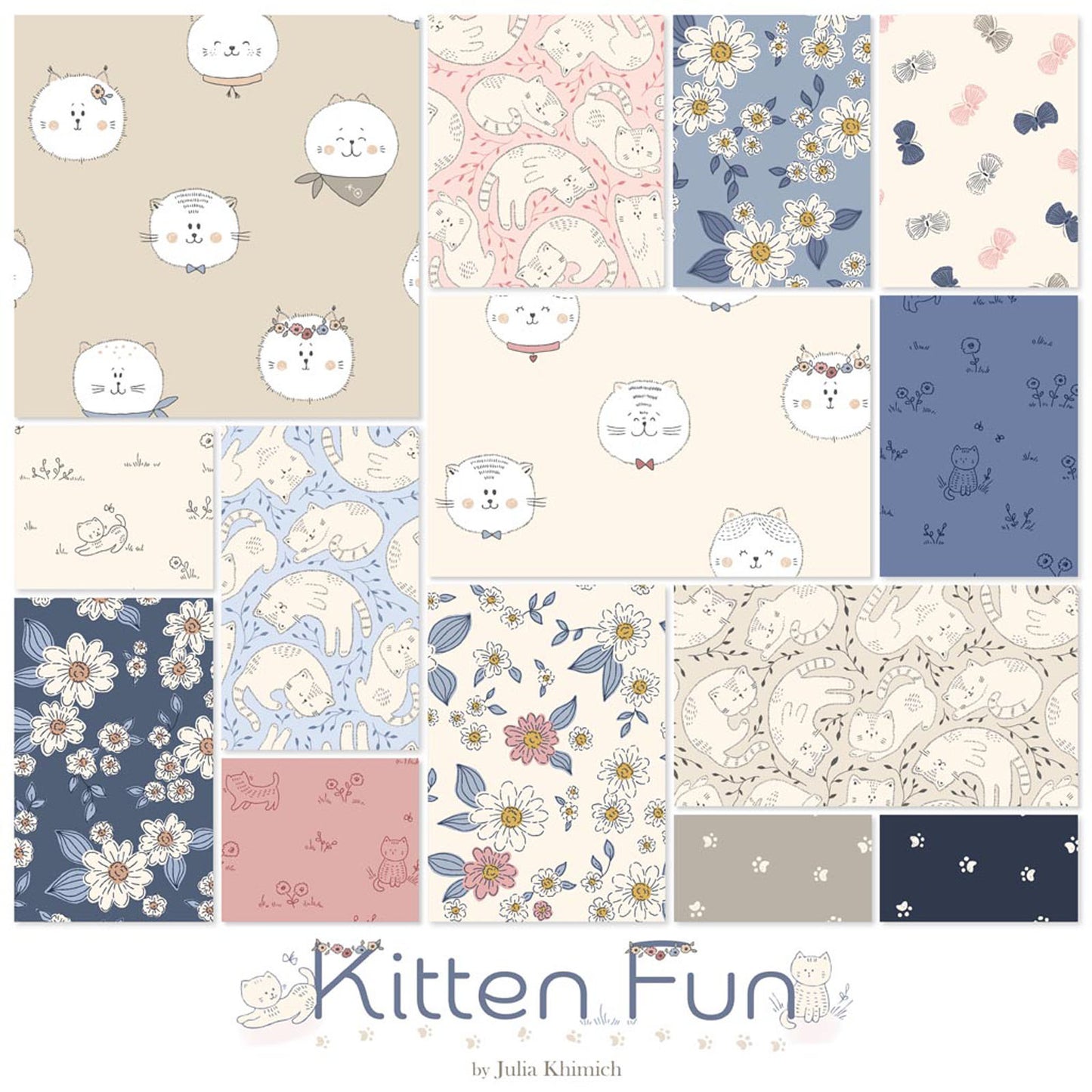 Kitten Fun Paw Prints Navy Y4572-53 by Julia Khimich for Clothworks (sold in 25cm increments)