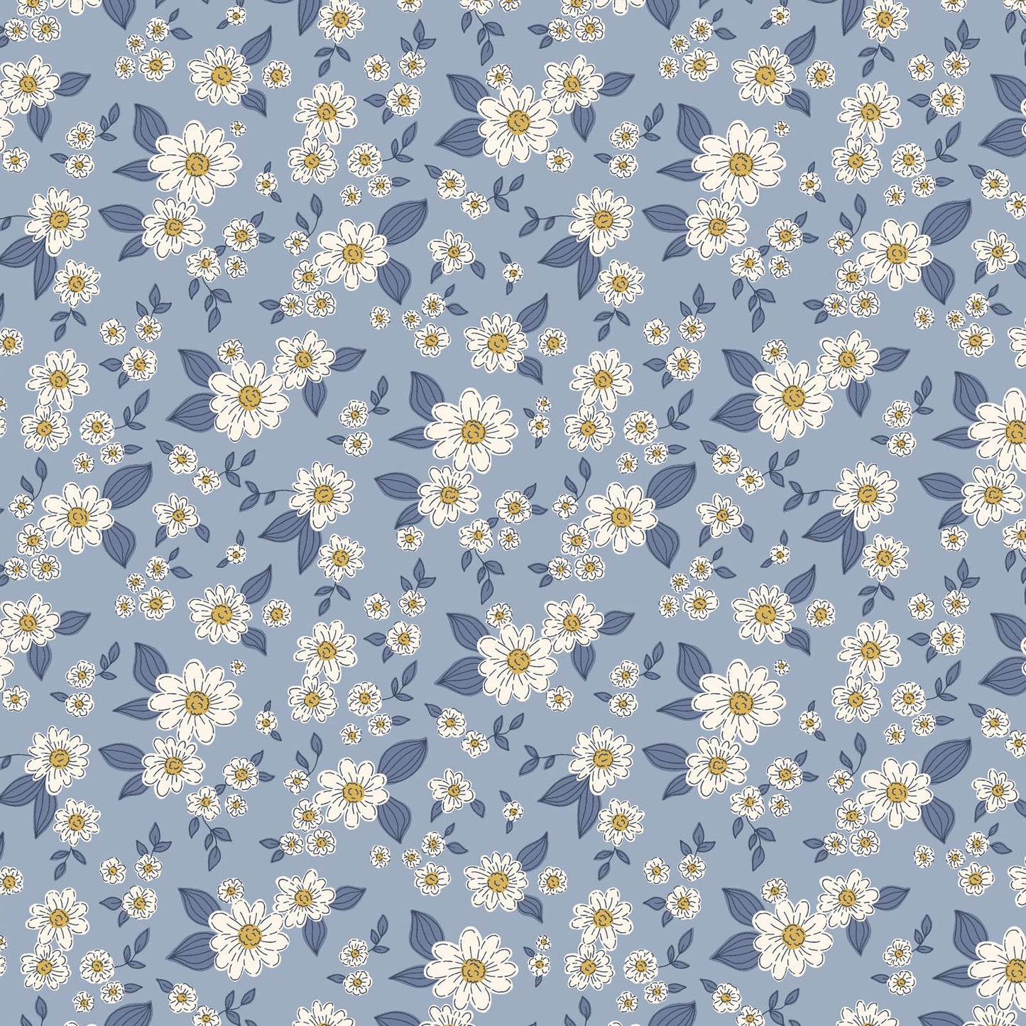 Kitten Fun Floral Light Denim Y4567-87 by Julia Khimich for Clothworks (sold in 25cm increments)