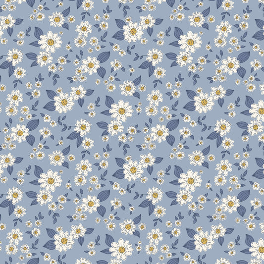 Kitten Fun Floral Light Denim Y4567-87 by Julia Khimich for Clothworks (sold in 25cm increments)