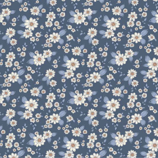 Kitten Fun Floral Dark Denim Y4567-89 by Julia Khimich for Clothworks (sold in 25cm increments)