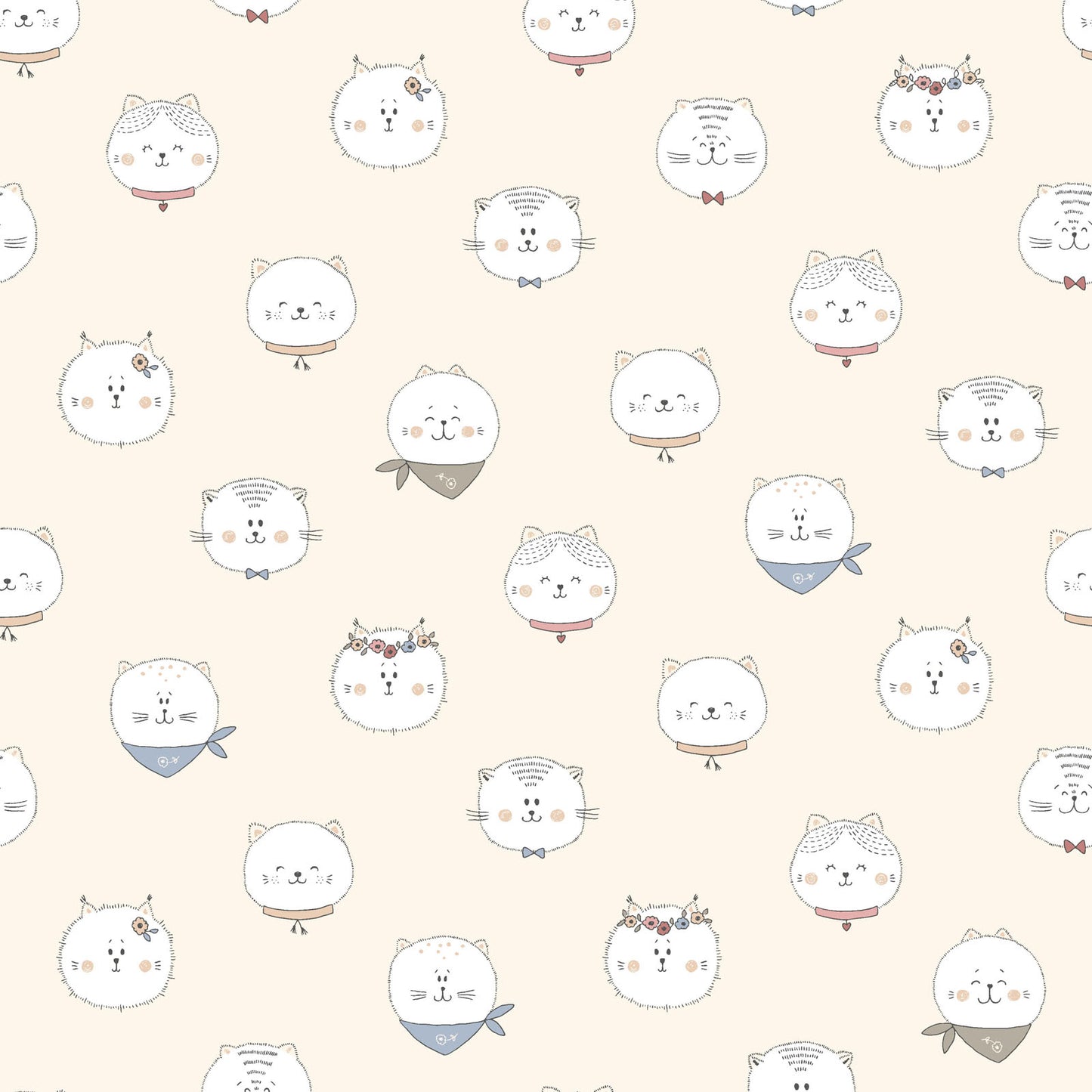 Kitten Fun Faces Light Pink Y4568-57 by Julia Khimich for Clothworks (sold in 25cm increments)