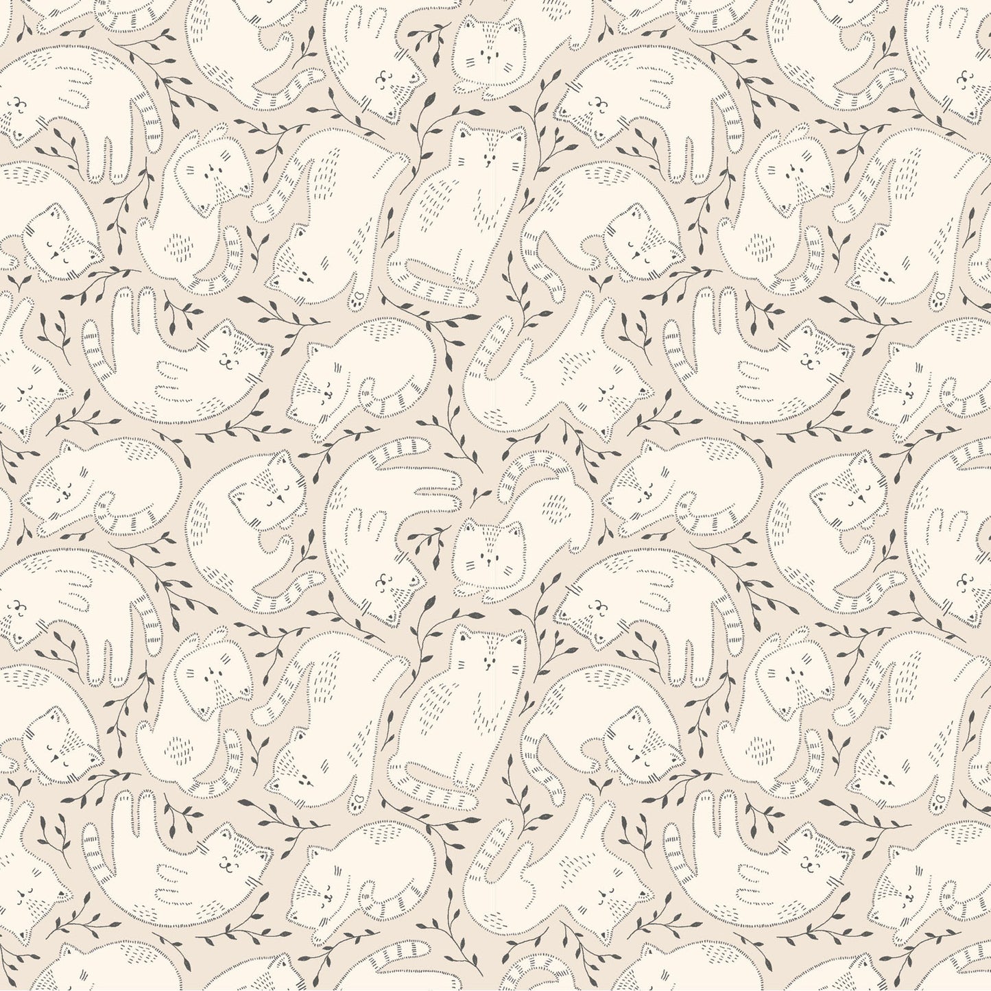 Kitten Fun Tossed Kittens Khaki Y4569-12 by Julia Khimich for Clothworks (sold in 25cm increments)