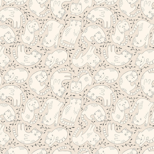Kitten Fun Tossed Kittens Khaki Y4569-12 by Julia Khimich for Clothworks (sold in 25cm increments)