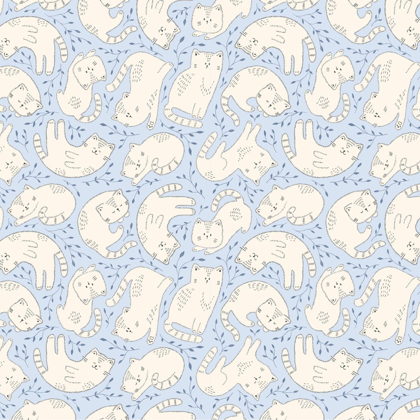 Kitten Fun Tossed Kittens Light Denim Y4569-87 by Julia Khimich for Clothworks (sold in 25cm increments)