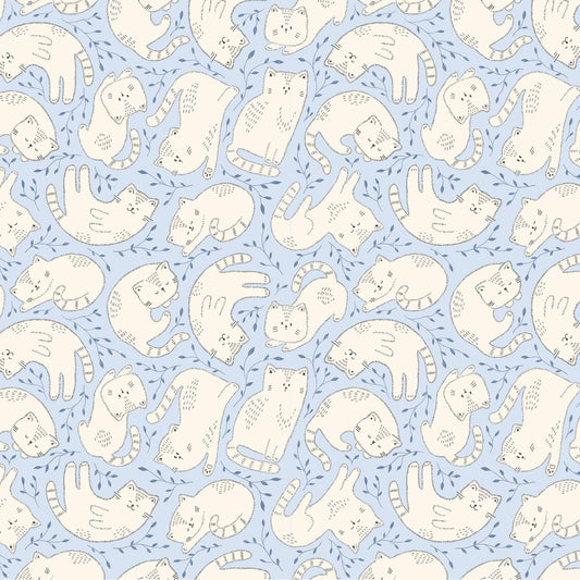 Kitten Fun Tossed Kittens Light Denim Y4569-87 by Julia Khimich for Clothworks (sold in 25cm increments)
