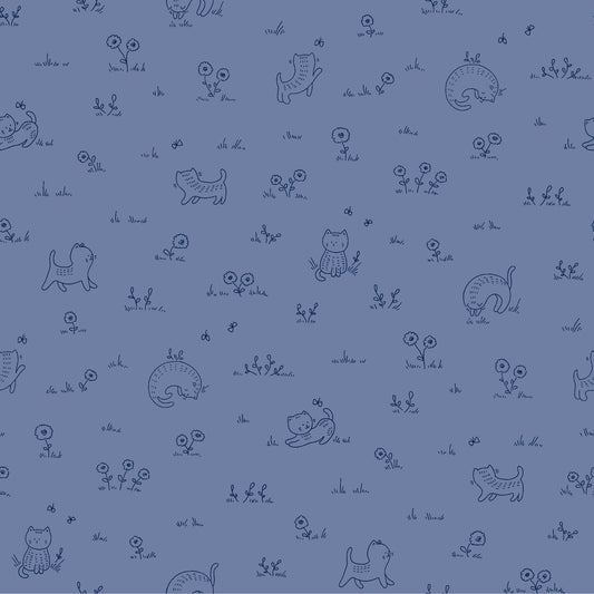 Kitten Fun Playful Tonal Denim Y4570-88 by Julia Khimich for Clothworks (sold in 25cm increments)