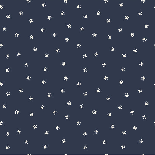 Kitten Fun Paw Prints Navy Y4572-53 by Julia Khimich for Clothworks (sold in 25cm increments)