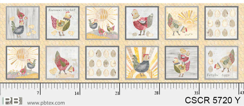 Chicken Scratch Chicken Panel PB5720Y by Courtney Prahl for P & B Textiles