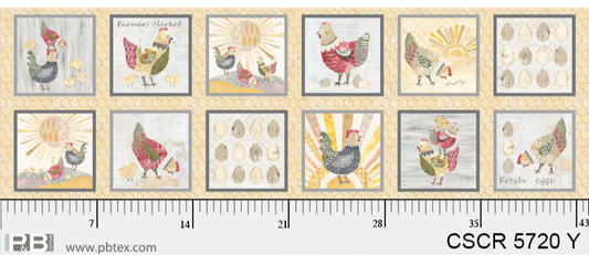 Chicken Scratch Chicken Panel PB5720Y by Courtney Prahl for P & B Textiles