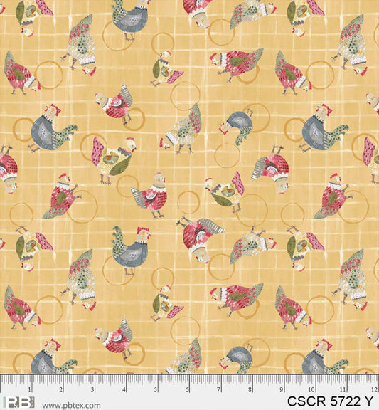 Chicken Scratch Yellow Scattered Chickens PB5722Y by Courtney Prahl for P & B Textiles (sold in 25cm increments)